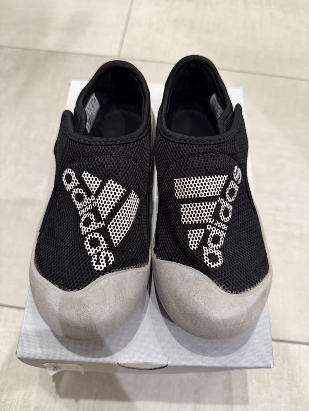 adidas Kids Black Slip-On Mesh Sneakers with Gray Toe